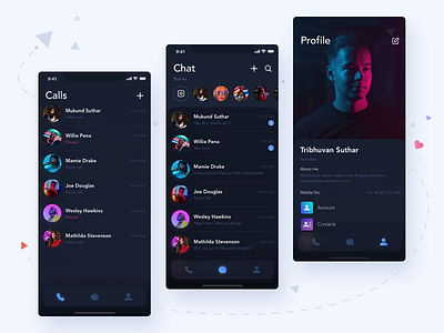 Hi!! Chat App chat chat app chatui darkui design gradiant interace ios message app profile design social app ui uiux ux