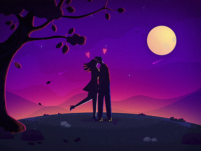 Valentine's Day affinitydesigner character couple cute dark dribbble illustration kiss landscape illustration paint brush romantic valentine day vector