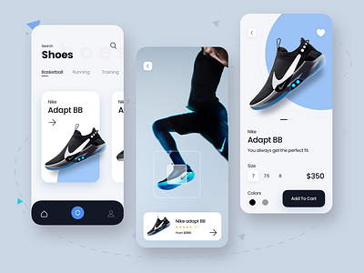 Shoes App cart design dribbble ecommerce nike nike adopt bb nike running shoes shoes app ui uiapp uiux
