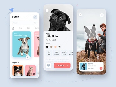 Pets App adopt app app design ecommerce ios minimal pets petshop shopping shopping cart ui uidesign uiux ux