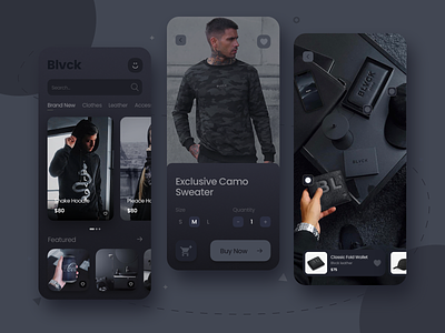 Blvck App app app design black blvck clothes dark mode dark ui ecommerce app minimal shop shopping cart uidesign uidesigns uiux