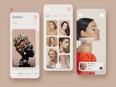 Jewelry App app beauty cart ecommerce ecommerce app fashion app jewellery jewelry jewels minimal minimalist model shopping shopping app shopping cart ui uidesign uiux uiuxdesign