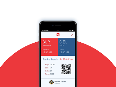 Boarding Pass Redesign airplane app blue boarding code concept design kamal pass plane qr qrcode red typogaphy ui ux