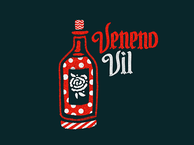 Veneno Vil bottle hand type handletter handlettering letters patterm poker dots rose tattoo texture