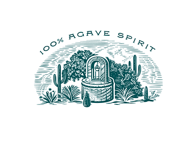 Agave Gin agave botanical cactus crafted garden gin illustration mexico nature plants trees typography water water wheel