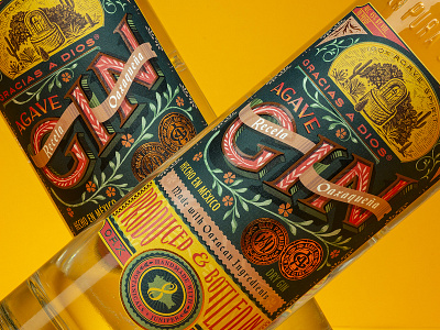 Gracias a Dios Gin Label branding design gin illustration label lettering letters logo logotype mexican mexico packaging packaging design script type typography