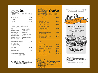 Sam's Deli Menu graphic design menu