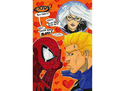 Bros before Felines black cat cat burglar copic design fantastic four felicia hardy flat human torch illustration illustrator johnny storm marker marvel comics peter parker spider man