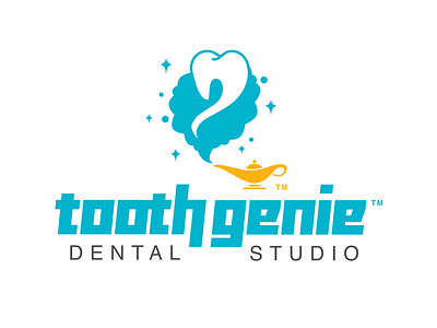 TG Dental Lab Logo blue branding dental flat genie illustration lamp logo logotype mark tooth vector yellow