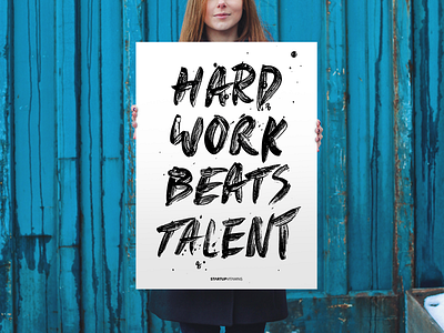 Hard Work Beats Talent hard work beats talent office poster startup startupvitamins wall art