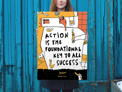 Action is the foundational key to all success hard work beats talent office poster startup startupvitamins wall art