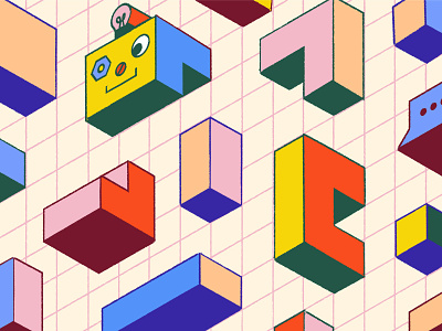 Building Bots blog color editorial grids illustration intercom isometric