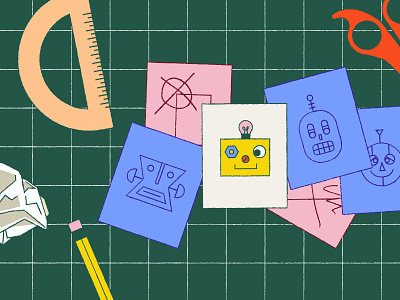 Designing Bots blog editorial gird illustration process robots
