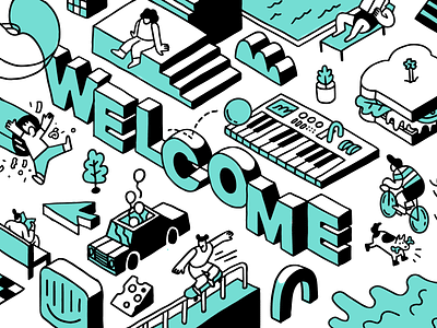 Welcome Card duotone illustration intercom people