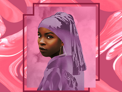 Girl with the gold hoop - poster 03 black woman collage composition concept creative design digital illustration illustration pink poster