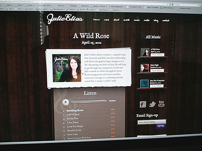 Julie Elias Website Now Live! audio player christian dark julie elias music singer web design wood