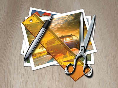 Icon for Photo Resizing App pen photo ruler scissors