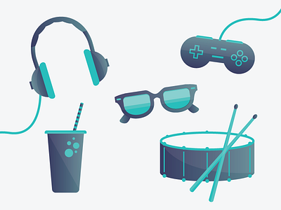 Groovetastic Illos blue controller drum headphones illustration pop snare soda sunglasses vector
