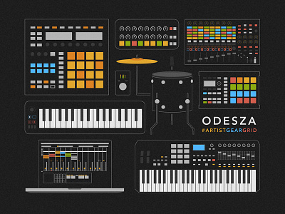 Artist Gear Grid - ODESZA ableton akai artist dj drum electronic illustration instruments keyboard odesza vector