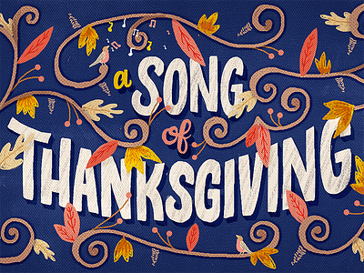 Thanks bird branch fall flowers hand lettering illustration photoshop song thanksgiving tree