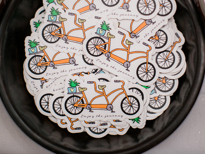 Custom bike stickers adventure bicycle bike custom design gifts illustration party favors tandem travel wedding