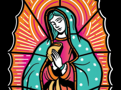 Our Lady Guadalupe catholicism illustration mary mexican stained glass tacos