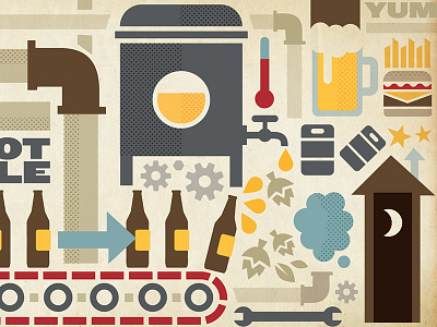 Beer Stuff Thing beer bottles burger cogs halftone hops kegs outhouse pipes thermometer vector