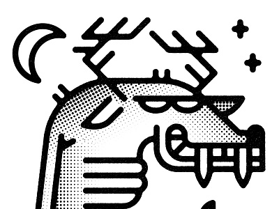 Windigo for Illozine bonfire campfire deer halftone illozine monster moon scary thick lines windigo