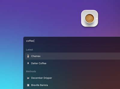 Raycast + coffee app coffee design gradients macos minimal raycast ui ui design