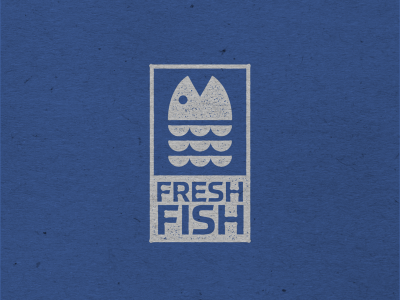 Fresh Fish icon travel blue design branding marketing seafood grunge stamp effect packaging graphic design logo