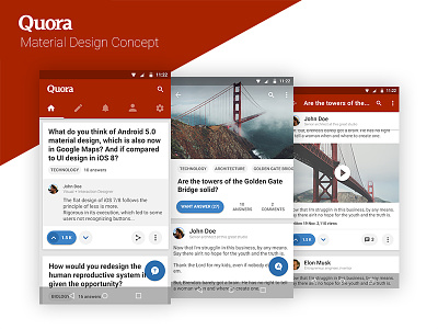 Quora - Material Design Concept android app concept design flat google material mobile quora redesign ui ux