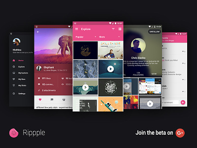 Rippple - New beta community android app beta client dribbble material design rippple
