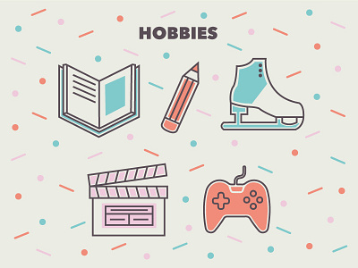 Hobbies Icons books branding figure skating films gaming graphic design hobbies ice skating icon design icons pattern retro