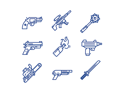 Weapons icons chainsaw fire icons lineicon molotov pistol rifle shot shotgun sword war weapons
