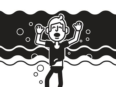 Drowning black and white character drowning feelings icon illustration minimal ocean sad vector water