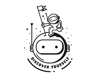 Discover yourself adventure astronaut black and white character cute discover feeling graphic icon lineicon space vector