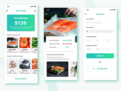 Food management UI design food app mockup recipe ui ux design