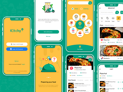 Kitchy app design branding delivery app design food food delivery green illustration logo online sketch ui ui design ux vector yellow