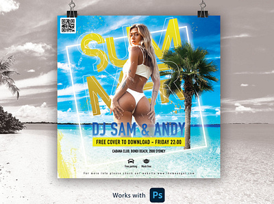 Summer beach party invitation flyer adult graphic design party photoshop poster