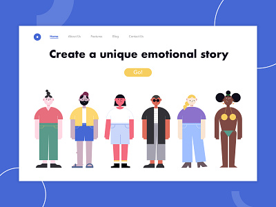 Unique emotional character colors design flat illustration landingpage vector web