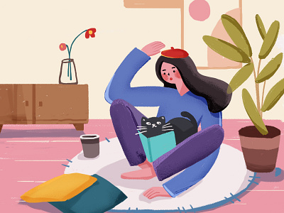 Alone at home character design flat graphic home illustration 插图 插画