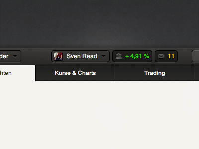 Trading bar buttons dark header icons interface navigation social tabs ui user