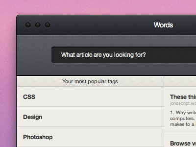 What article are you looking for? app buttons desktop html icons interface osx reading text typography ui ux
