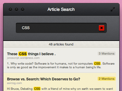 Article Search app buttons desktop html icons interface osx reading text typography ui ux