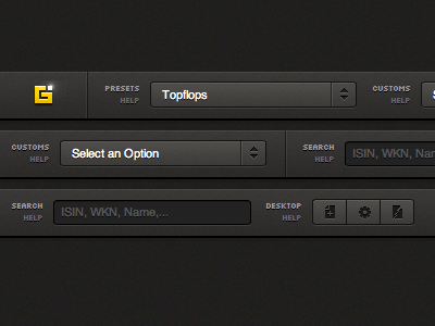 Select an Option bar css dark dropdown gui header html icons navigation tabs ui user interface