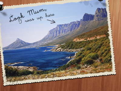 Look Mum! contest mountains pins postcard south africa typography vintage wood writing