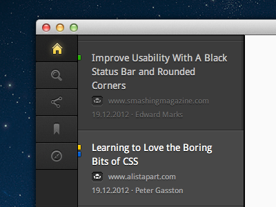 Better sidebar? app article bar css gui html icons instapaper mac navigation news osx readability stream typography ui words