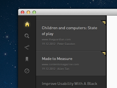 Sidebaring again app article css dark desktop gui html icon icons instapaper interface mac news osx readability sidebar stream typography ui