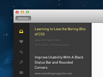 Bigger titlebar app article dark desktop feed gui icon icons instapaper list mac osx read typography ui