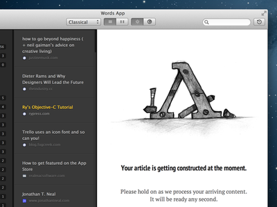 Article construction app article dark desktop feed gui icon icons instapaper list mac osx read typography ui